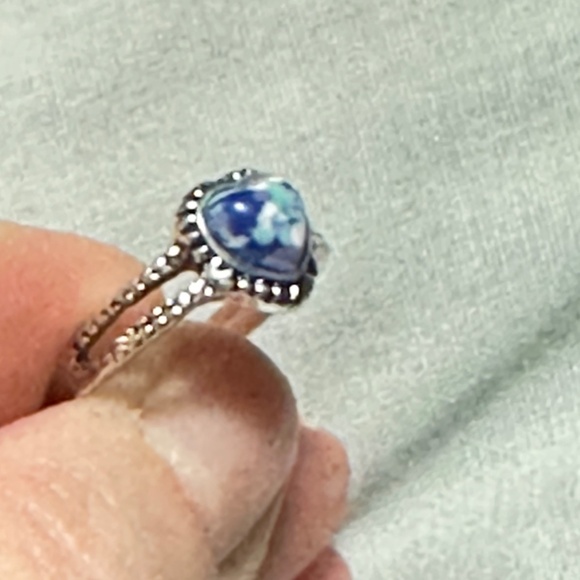 Silver ring w/heart cut multi-blue colored stone, most likely Mosaic Jasper NWOT - Picture 14 of 15